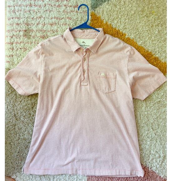 Tommy Bahama Mens Stripe Polo Size XL Salom pink Casual Vacation - Picture 1 of 7